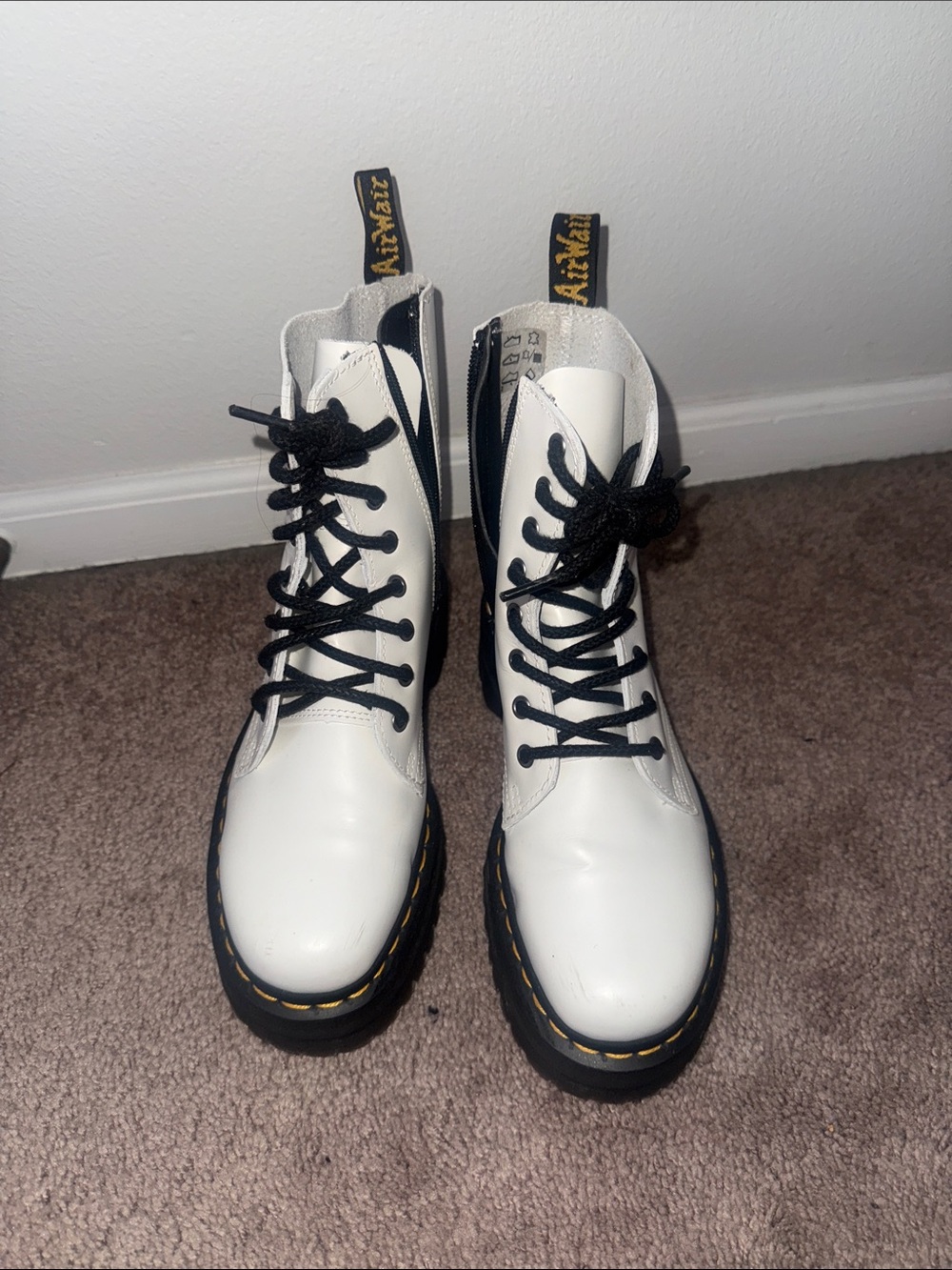 Dr. Martens White Lace-Up Combat Boots with Black Details